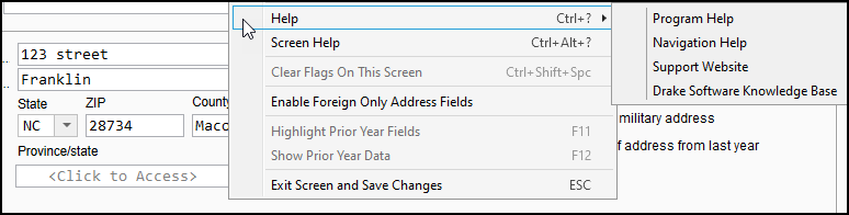 Image of right-click "Help" in data entry